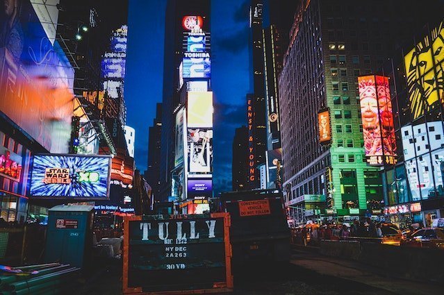 New York city celebrates new year using lights and lazer